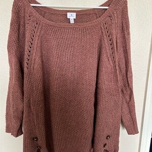 Dress Barn Pink Crew Neck Sweater with Chunky Knit and 3/4 Sleeves